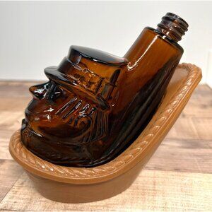 Rare Avon After Shave Bottle Brown Glass Head & Brown Plastic Shaving Mug Base